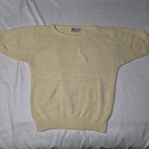 Vintage 90s‎ Cotton Mill Sweater Womens M Yellow Textured Knit Made in USA...